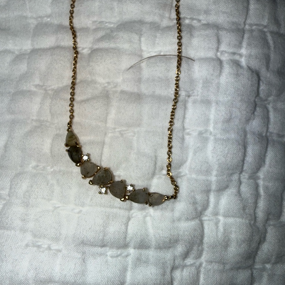 Anthropologie Gold Necklace with Light Gray Teardrop Stones
